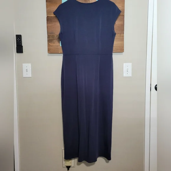 Garnet Hill Classic Navy Cap-Sleeve Knit Column Tencel Blend Midi Dress Size M - Picture 3 of 9